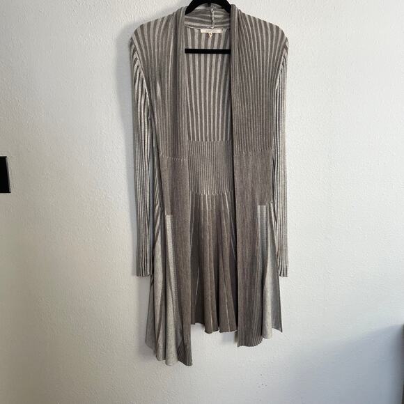 41 Hawthorn Knit Open Front Cardigan Gray Ribbed Pinstripe Long Sleeve Sz M - Picture 1 of 4